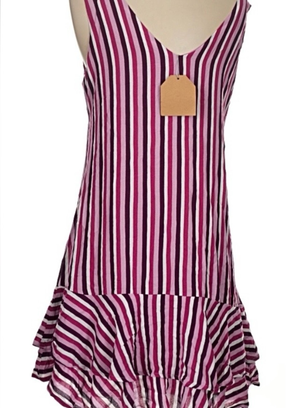NWT Kori Pink, Burgundy & White Striped Sleeveless Dress